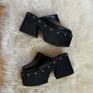 SOLD nwt vegan leather black studded platform chunky mules womens 8-8.5